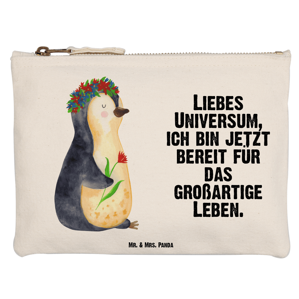 Schminktasche Pinguin Blumenkranz Schminktasche, Kosmetiktasche, Kosmetikbeutel, Stiftemäppchen, Etui, Federmappe, Makeup, XXL, Schminketui, Kosmetiketui, Schlamperetui, Pinguin, Pinguine, Blumenkranz, Universum, Leben, Wünsche, Ziele, Lebensziele, Motivation, Lebenslust, Liebeskummer, Geschenkidee