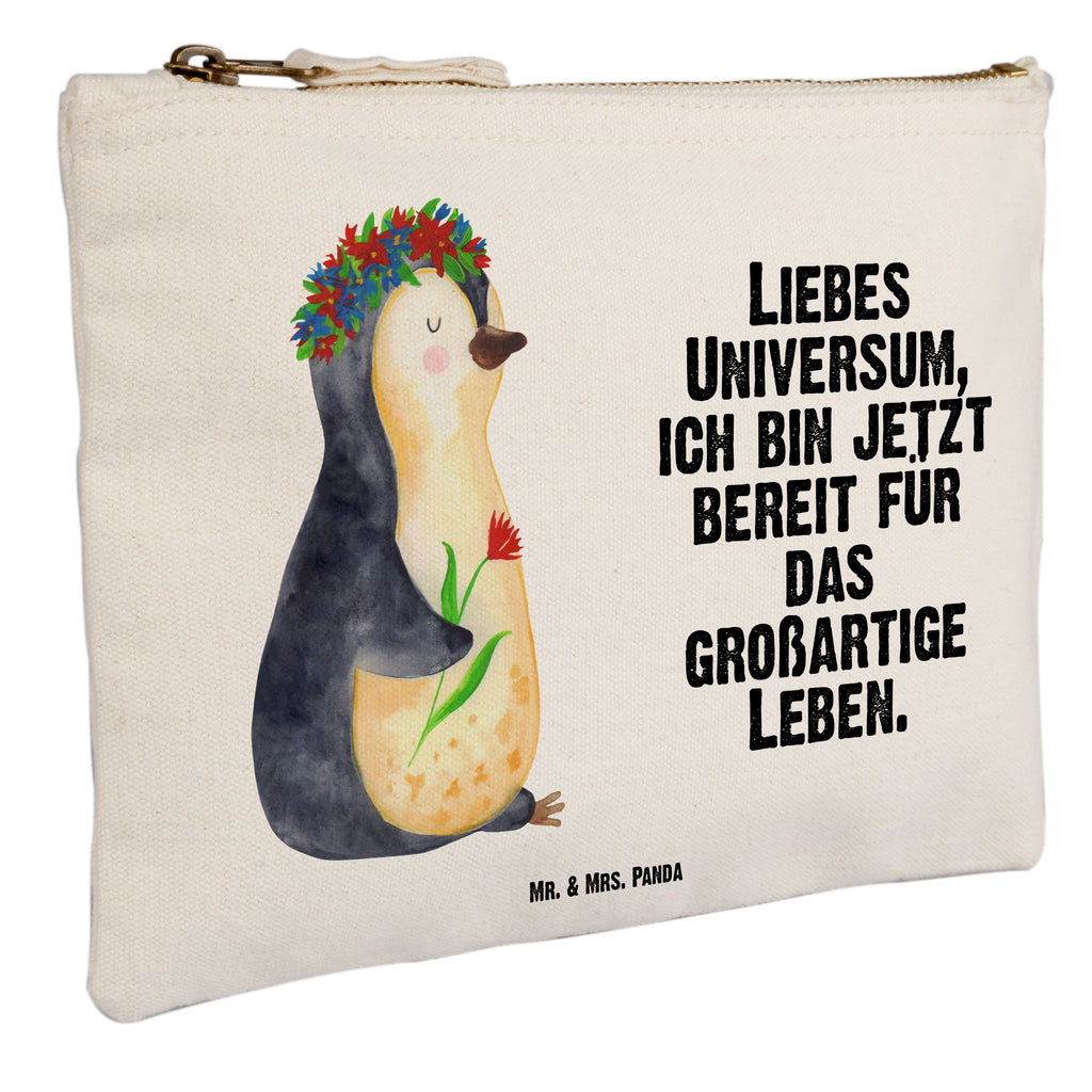 Schminktasche Pinguin Blumenkranz Schminktasche, Kosmetiktasche, Kosmetikbeutel, Stiftemäppchen, Etui, Federmappe, Makeup, XXL, Schminketui, Kosmetiketui, Schlamperetui, Pinguin, Pinguine, Blumenkranz, Universum, Leben, Wünsche, Ziele, Lebensziele, Motivation, Lebenslust, Liebeskummer, Geschenkidee