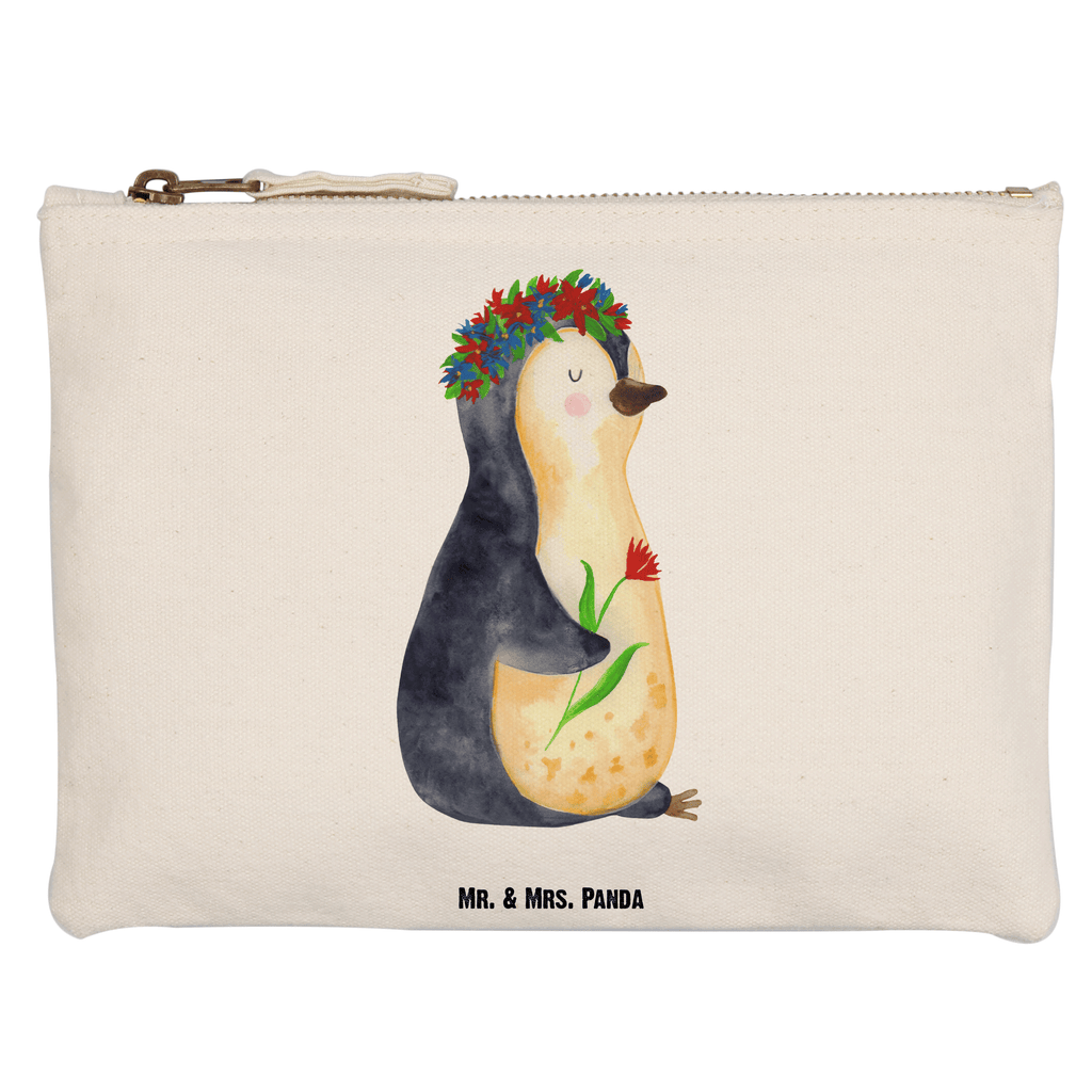Schminktasche Pinguin Blumenkranz Schminktasche, Kosmetiktasche, Kosmetikbeutel, Stiftemäppchen, Etui, Federmappe, Makeup, XXL, Schminketui, Kosmetiketui, Schlamperetui, Pinguin, Pinguine, Blumenkranz, Universum, Leben, Wünsche, Ziele, Lebensziele, Motivation, Lebenslust, Liebeskummer, Geschenkidee