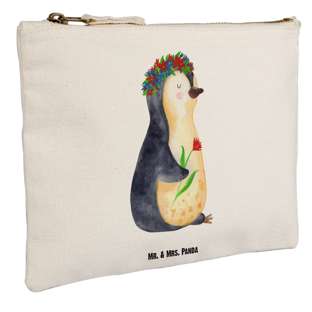Schminktasche Pinguin Blumenkranz Schminktasche, Kosmetiktasche, Kosmetikbeutel, Stiftemäppchen, Etui, Federmappe, Makeup, XXL, Schminketui, Kosmetiketui, Schlamperetui, Pinguin, Pinguine, Blumenkranz, Universum, Leben, Wünsche, Ziele, Lebensziele, Motivation, Lebenslust, Liebeskummer, Geschenkidee