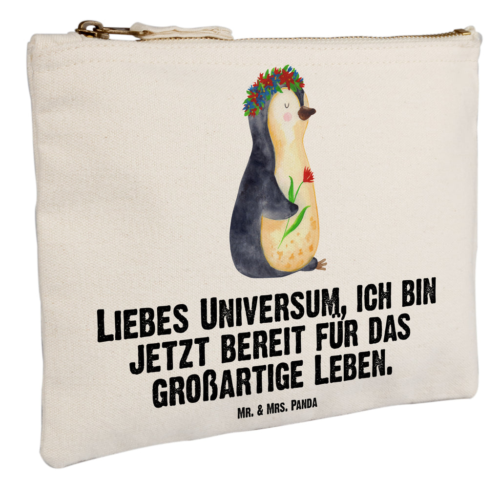 Schminktasche Pinguin Blumenkranz Schminktasche, Kosmetiktasche, Kosmetikbeutel, Stiftemäppchen, Etui, Federmappe, Makeup, XXL, Schminketui, Kosmetiketui, Schlamperetui, Pinguin, Pinguine, Blumenkranz, Universum, Leben, Wünsche, Ziele, Lebensziele, Motivation, Lebenslust, Liebeskummer, Geschenkidee