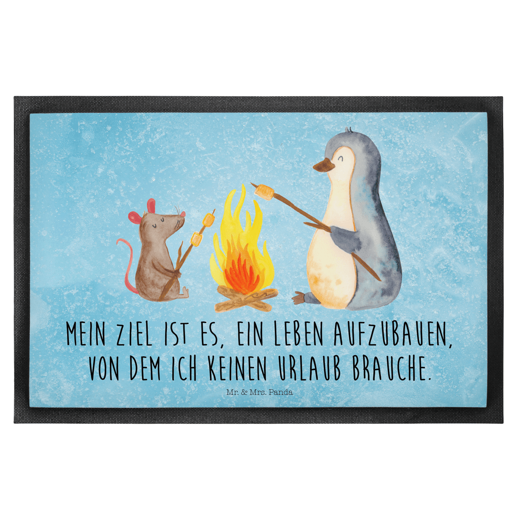 Fußmatte Pinguin Lagerfeuer Türvorleger, Schmutzmatte, Fußabtreter, Matte, Schmutzfänger, Fußabstreifer, Schmutzfangmatte, Türmatte, Motivfußmatte, Haustürmatte, Vorleger, Pinguin, Maus, Pinguine, Lagerfeuer, Leben, Arbeit, Job, Motivation, Büro, Büroalltag, Lebensspruch, Lebensmotivation, Neustart, Liebe, grillen, Feuer, Marshmallows