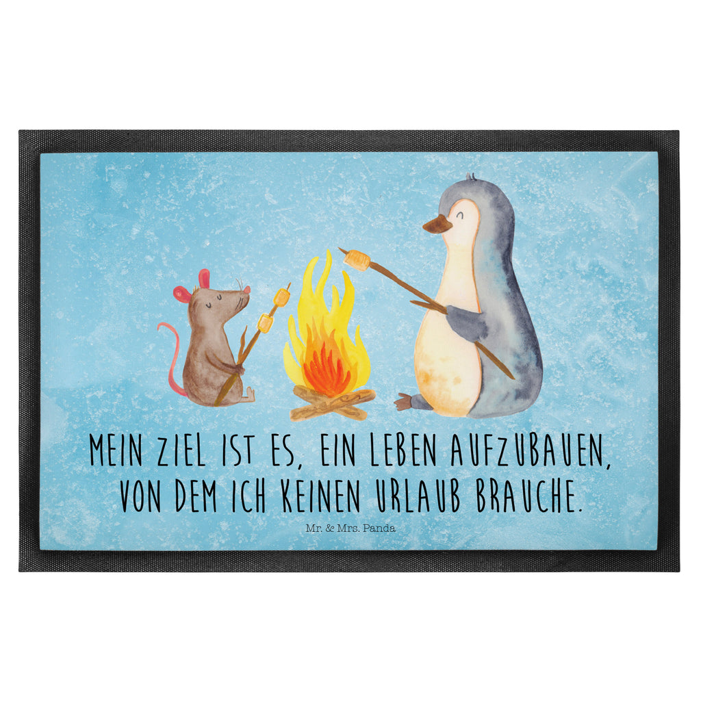 Fußmatte Pinguin Lagerfeuer Türvorleger, Schmutzmatte, Fußabtreter, Matte, Schmutzfänger, Fußabstreifer, Schmutzfangmatte, Türmatte, Motivfußmatte, Haustürmatte, Vorleger, Pinguin, Maus, Pinguine, Lagerfeuer, Leben, Arbeit, Job, Motivation, Büro, Büroalltag, Lebensspruch, Lebensmotivation, Neustart, Liebe, grillen, Feuer, Marshmallows