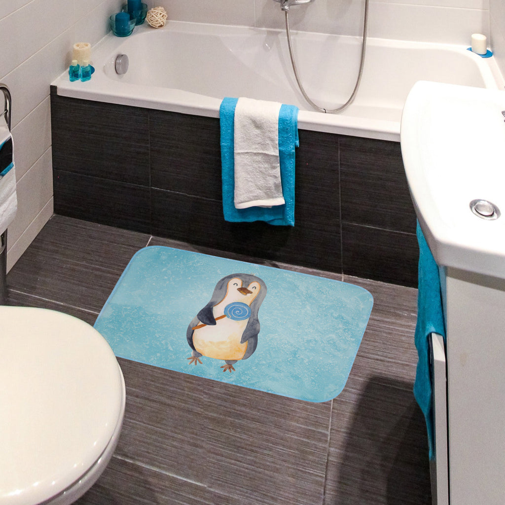 Badvorleger Pinguin Lolli Badematte, Badteppich, Duschvorleger, Badezimmerteppich, Badezimmermatte, Badvorleger, Duschmatte, Duschteppich, Pinguin, Pinguine, Lolli, Süßigkeiten, Blödsinn, Spruch, Rebell, Gauner, Ganove, Rabauke