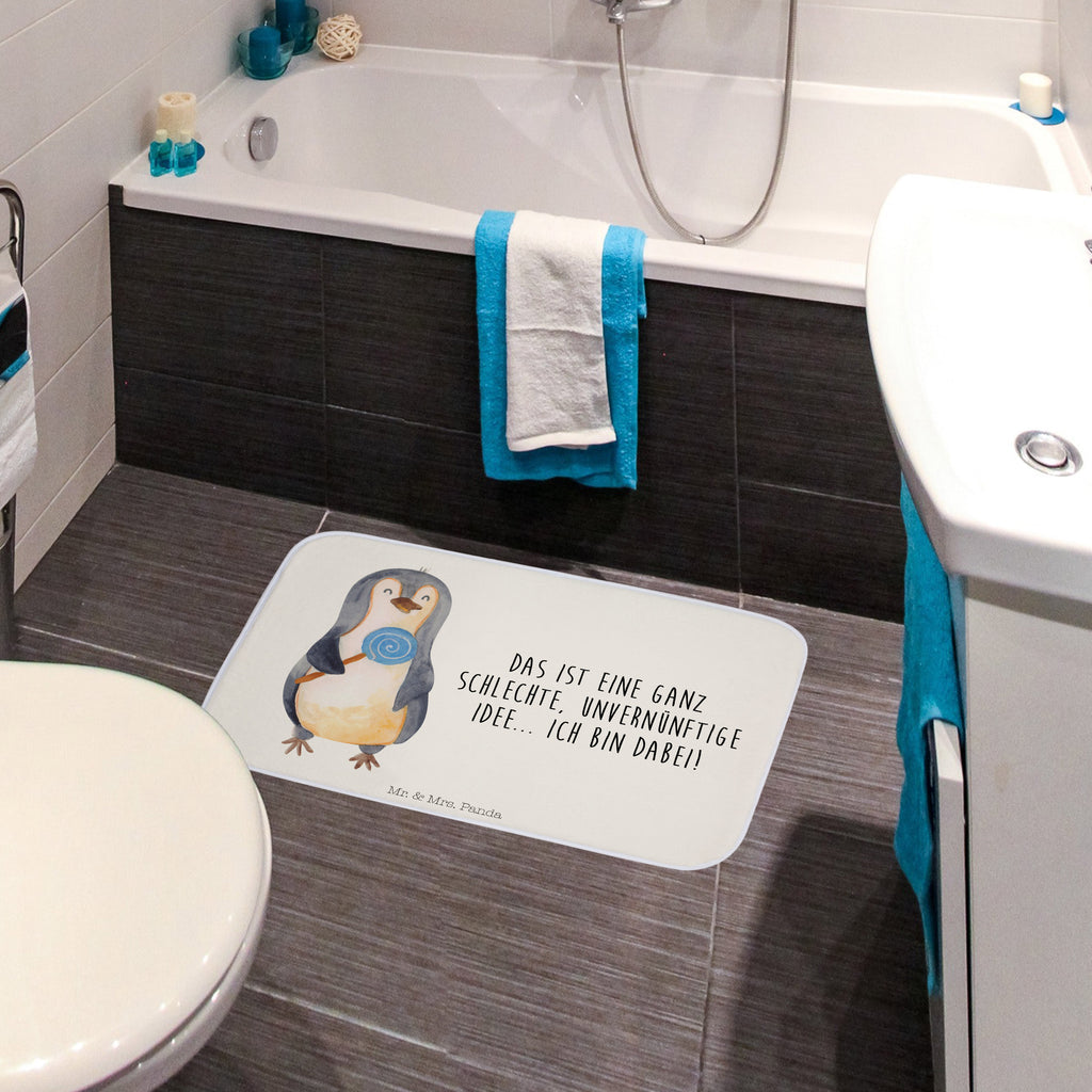 Badvorleger Pinguin Lolli Badematte, Badteppich, Duschvorleger, Badezimmerteppich, Badezimmermatte, Badvorleger, Duschmatte, Duschteppich, Pinguin, Pinguine, Lolli, Süßigkeiten, Blödsinn, Spruch, Rebell, Gauner, Ganove, Rabauke