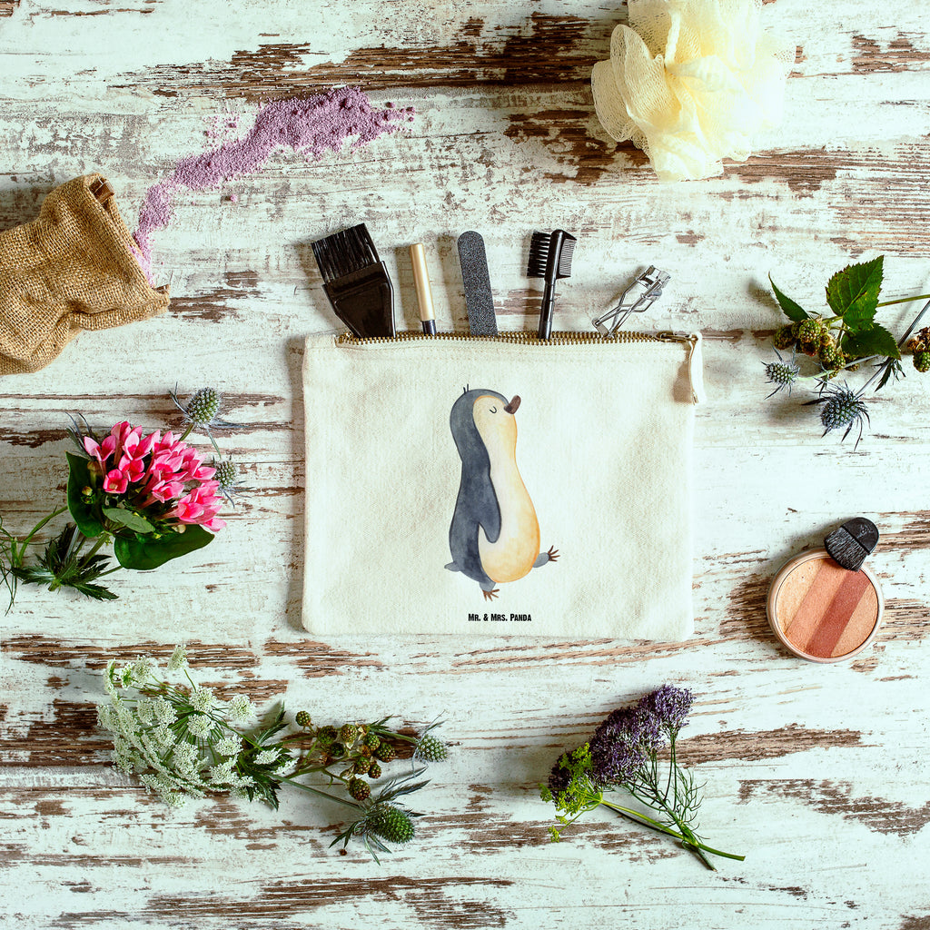 Schminktasche Pinguin marschierend Schminktasche, Kosmetiktasche, Kosmetikbeutel, Stiftemäppchen, Etui, Federmappe, Makeup, XXL, Schminketui, Kosmetiketui, Schlamperetui, Pinguin, Pinguine, Frühaufsteher, Langschläfer, Bruder, Schwester, Familie