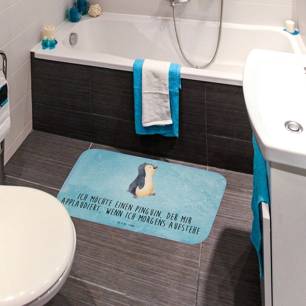 Badvorleger Pinguin marschierend Badematte, Badteppich, Duschvorleger, Badezimmerteppich, Badezimmermatte, Badvorleger, Duschmatte, Duschteppich, Pinguin, Pinguine, Frühaufsteher, Langschläfer, Bruder, Schwester, Familie