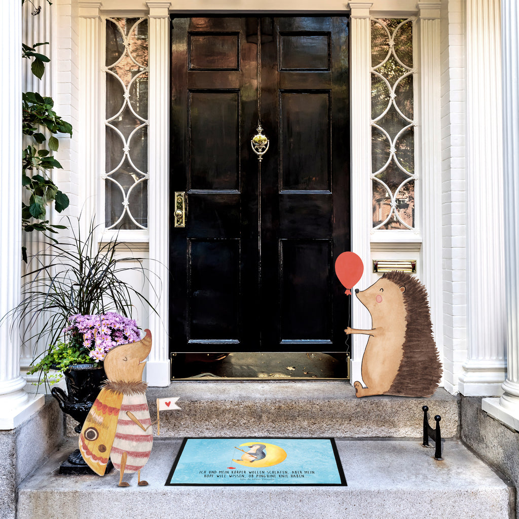 Fußmatte Pinguin Mond Türvorleger, Schmutzmatte, Fußabtreter, Matte, Schmutzfänger, Fußabstreifer, Schmutzfangmatte, Türmatte, Motivfußmatte, Haustürmatte, Vorleger, Pinguin, Pinguine, Spruch, schlafen, Nachtruhe, Einschlafen, Schlafzimmer, Schlafstörungen, Gästezimmer