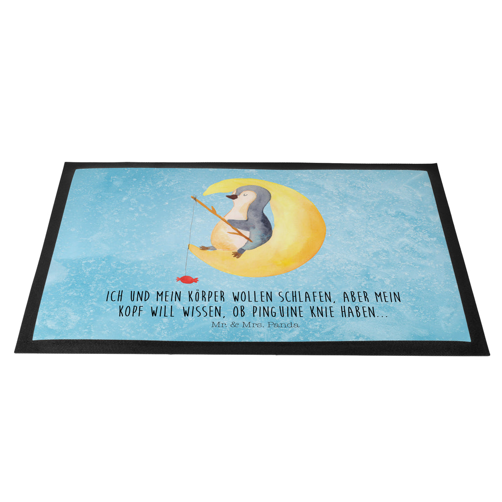 Fußmatte Pinguin Mond Türvorleger, Schmutzmatte, Fußabtreter, Matte, Schmutzfänger, Fußabstreifer, Schmutzfangmatte, Türmatte, Motivfußmatte, Haustürmatte, Vorleger, Pinguin, Pinguine, Spruch, schlafen, Nachtruhe, Einschlafen, Schlafzimmer, Schlafstörungen, Gästezimmer