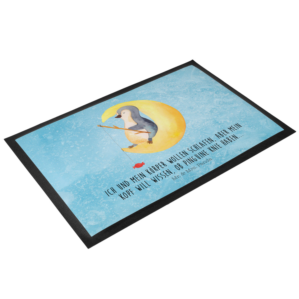 Fußmatte Pinguin Mond Türvorleger, Schmutzmatte, Fußabtreter, Matte, Schmutzfänger, Fußabstreifer, Schmutzfangmatte, Türmatte, Motivfußmatte, Haustürmatte, Vorleger, Pinguin, Pinguine, Spruch, schlafen, Nachtruhe, Einschlafen, Schlafzimmer, Schlafstörungen, Gästezimmer