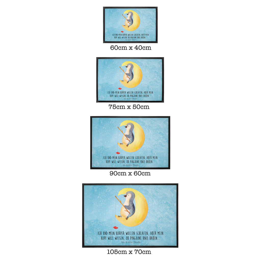 Fußmatte Pinguin Mond Türvorleger, Schmutzmatte, Fußabtreter, Matte, Schmutzfänger, Fußabstreifer, Schmutzfangmatte, Türmatte, Motivfußmatte, Haustürmatte, Vorleger, Pinguin, Pinguine, Spruch, schlafen, Nachtruhe, Einschlafen, Schlafzimmer, Schlafstörungen, Gästezimmer