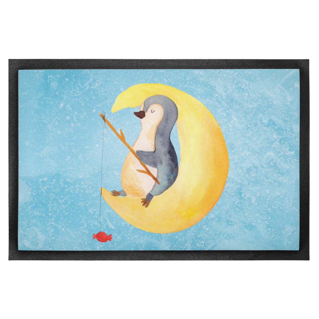 Fußmatte Pinguin Mond Türvorleger, Schmutzmatte, Fußabtreter, Matte, Schmutzfänger, Fußabstreifer, Schmutzfangmatte, Türmatte, Motivfußmatte, Haustürmatte, Vorleger, Pinguin, Pinguine, Spruch, schlafen, Nachtruhe, Einschlafen, Schlafzimmer, Schlafstörungen, Gästezimmer