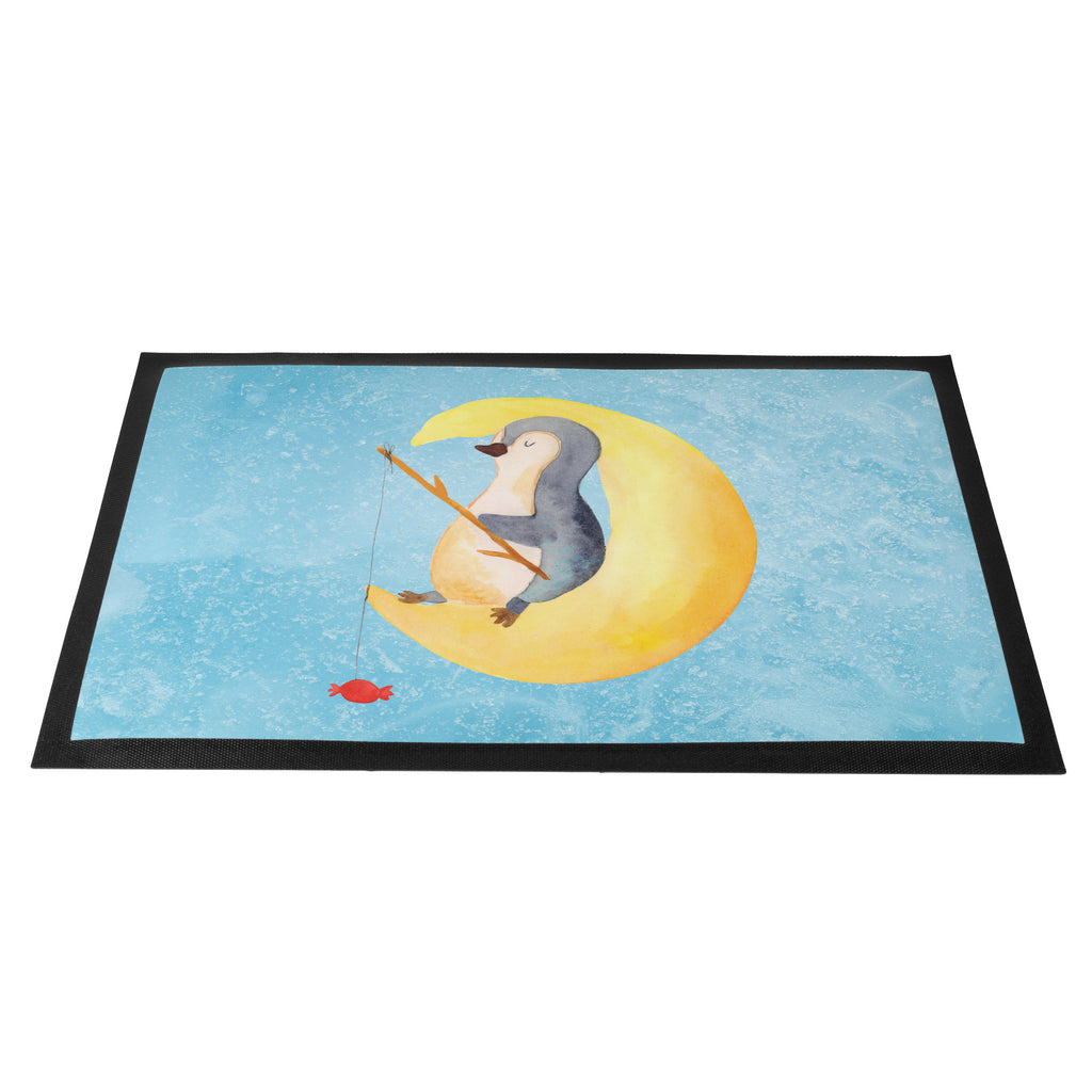 Fußmatte Pinguin Mond Türvorleger, Schmutzmatte, Fußabtreter, Matte, Schmutzfänger, Fußabstreifer, Schmutzfangmatte, Türmatte, Motivfußmatte, Haustürmatte, Vorleger, Pinguin, Pinguine, Spruch, schlafen, Nachtruhe, Einschlafen, Schlafzimmer, Schlafstörungen, Gästezimmer