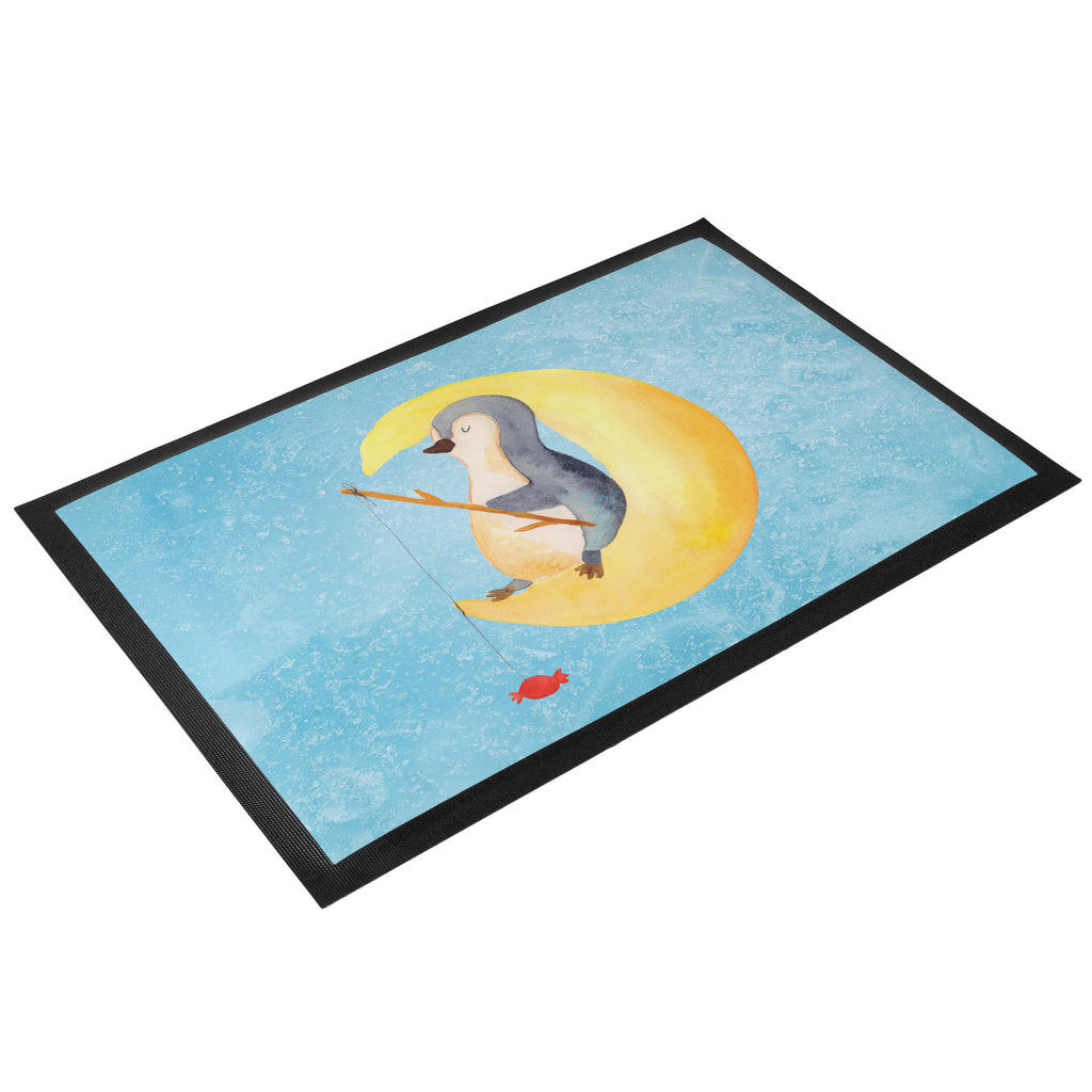 Fußmatte Pinguin Mond Türvorleger, Schmutzmatte, Fußabtreter, Matte, Schmutzfänger, Fußabstreifer, Schmutzfangmatte, Türmatte, Motivfußmatte, Haustürmatte, Vorleger, Pinguin, Pinguine, Spruch, schlafen, Nachtruhe, Einschlafen, Schlafzimmer, Schlafstörungen, Gästezimmer