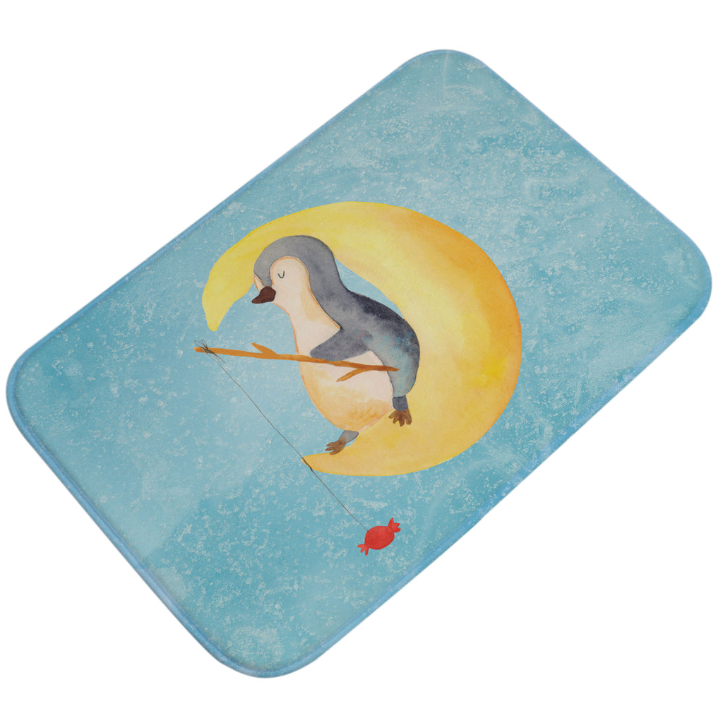 Badvorleger Pinguin Mond Badematte, Badteppich, Duschvorleger, Badezimmerteppich, Badezimmermatte, Badvorleger, Duschmatte, Duschteppich, Pinguin, Pinguine, Spruch, schlafen, Nachtruhe, Einschlafen, Schlafzimmer, Schlafstörungen, Gästezimmer