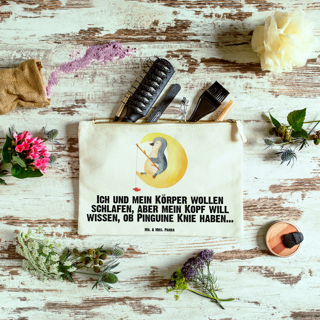 Schminktasche Pinguin Mond Schminktasche, Kosmetiktasche, Kosmetikbeutel, Stiftemäppchen, Etui, Federmappe, Makeup, XXL, Schminketui, Kosmetiketui, Schlamperetui, Pinguin, Pinguine, Spruch, schlafen, Nachtruhe, Einschlafen, Schlafzimmer, Schlafstörungen, Gästezimmer
