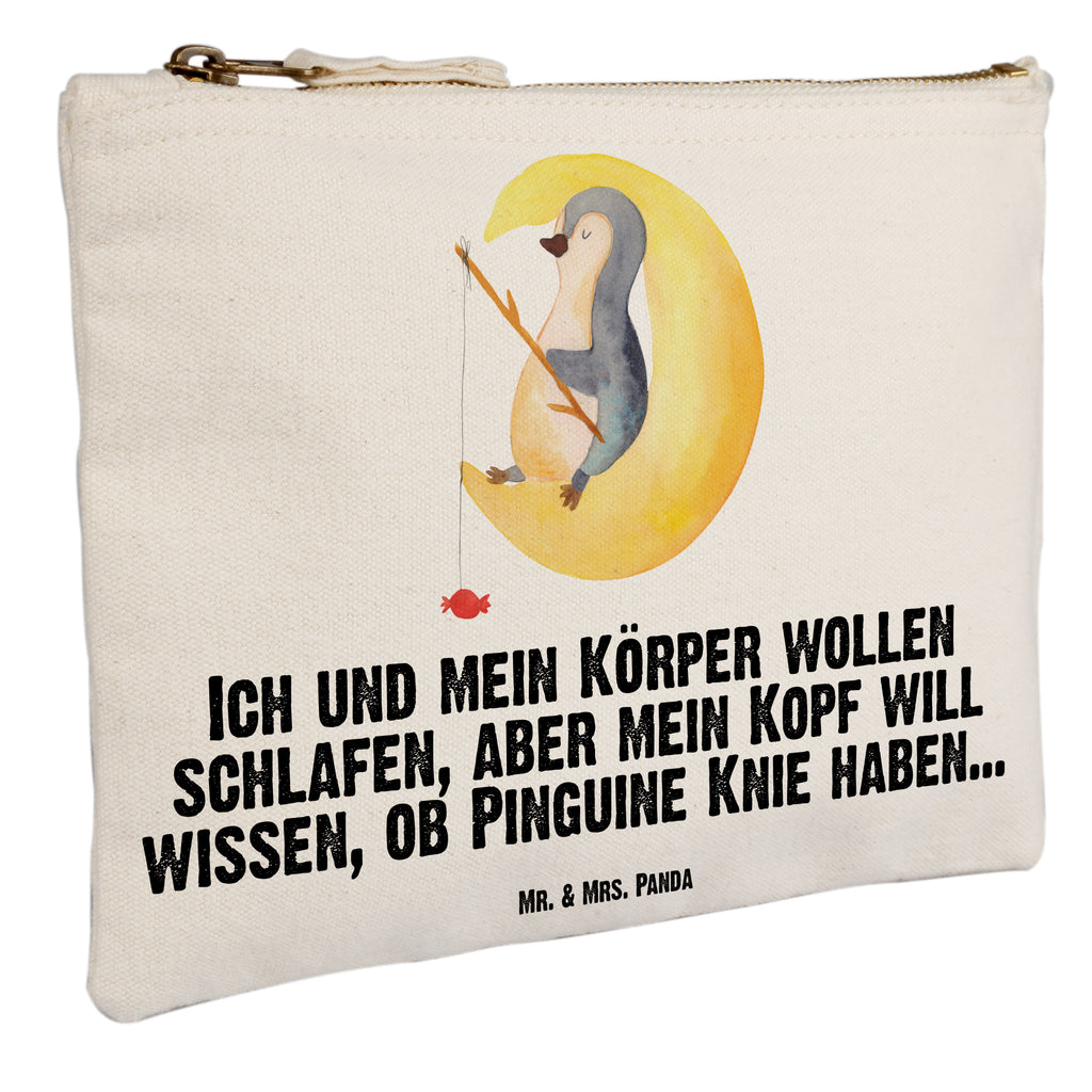 Schminktasche Pinguin Mond Schminktasche, Kosmetiktasche, Kosmetikbeutel, Stiftemäppchen, Etui, Federmappe, Makeup, XXL, Schminketui, Kosmetiketui, Schlamperetui, Pinguin, Pinguine, Spruch, schlafen, Nachtruhe, Einschlafen, Schlafzimmer, Schlafstörungen, Gästezimmer