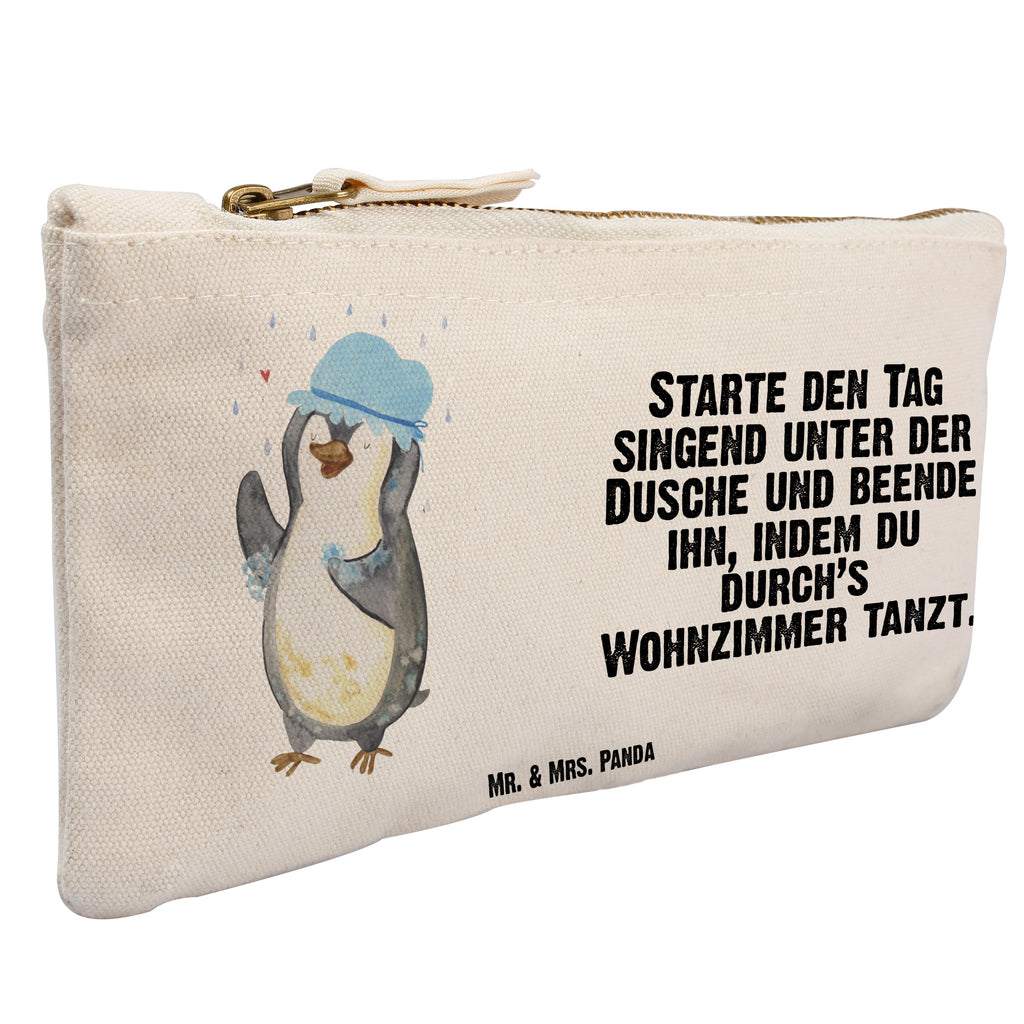 Schminktasche Pinguin duscht Schminktasche, Kosmetiktasche, Kosmetikbeutel, Stiftemäppchen, Etui, Federmappe, Makeup, XXL, Schminketui, Kosmetiketui, Schlamperetui, Pinguin, Pinguine, Dusche, duschen, Lebensmotto, Motivation, Neustart, Neuanfang, glücklich sein