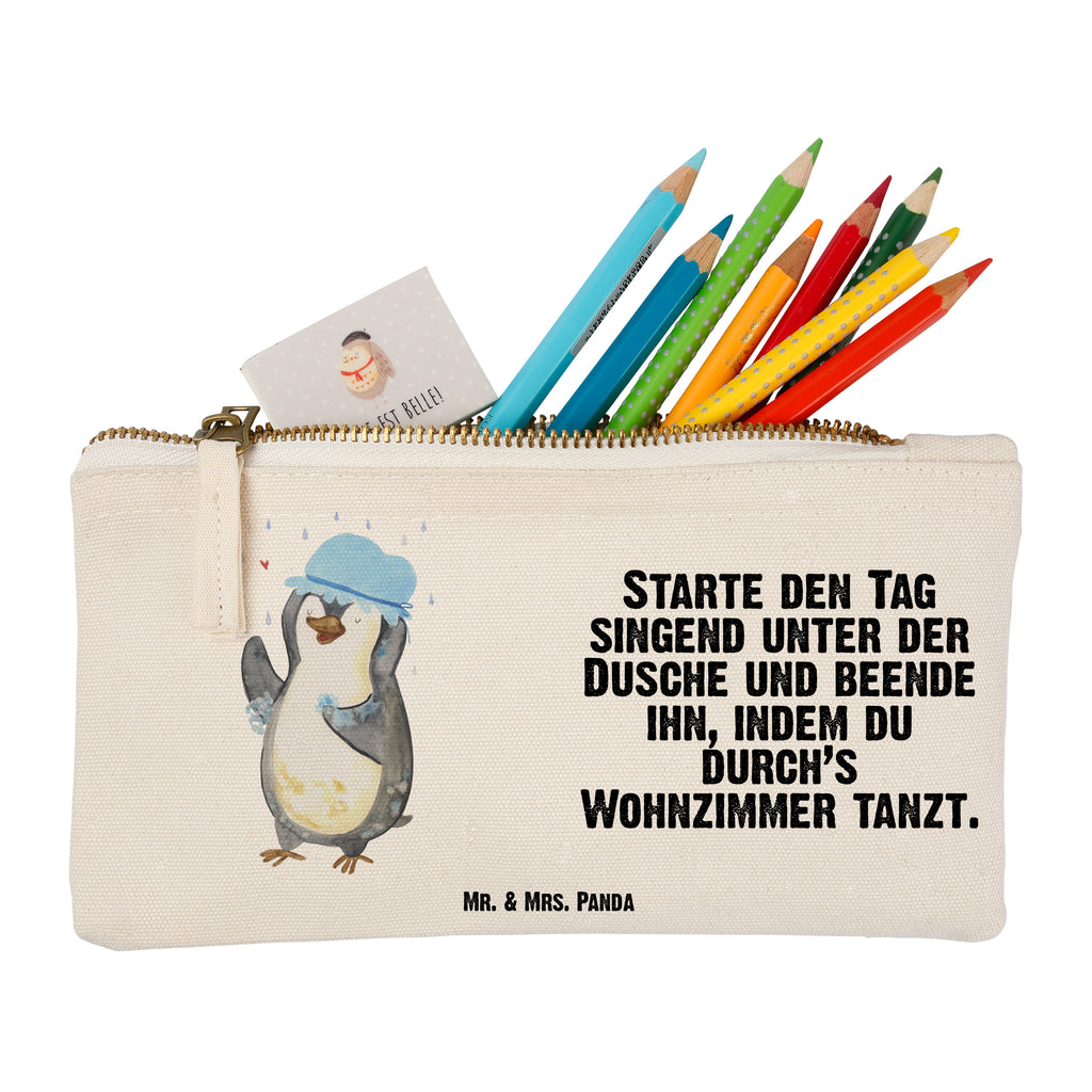Schminktasche Pinguin duscht Schminktasche, Kosmetiktasche, Kosmetikbeutel, Stiftemäppchen, Etui, Federmappe, Makeup, XXL, Schminketui, Kosmetiketui, Schlamperetui, Pinguin, Pinguine, Dusche, duschen, Lebensmotto, Motivation, Neustart, Neuanfang, glücklich sein