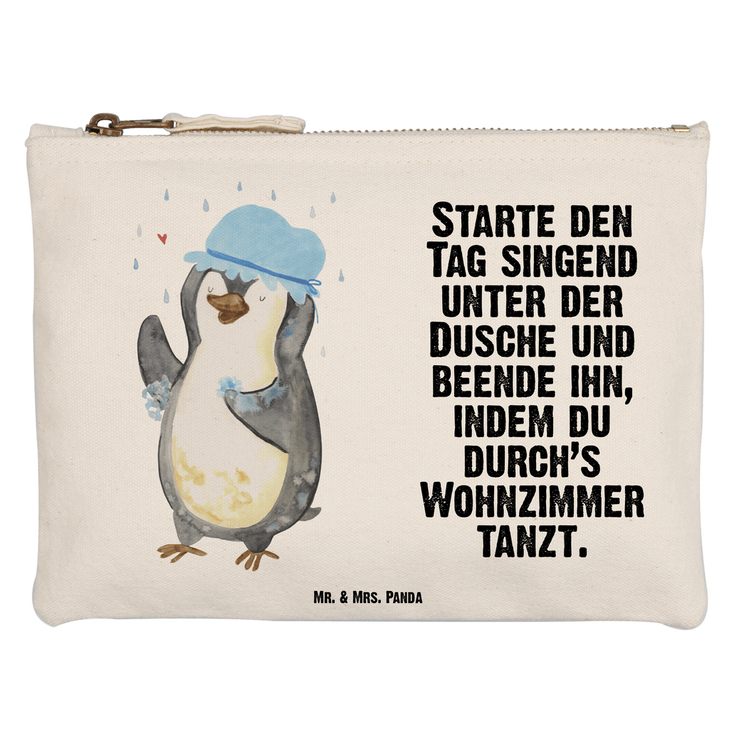 Schminktasche Pinguin duscht Schminktasche, Kosmetiktasche, Kosmetikbeutel, Stiftemäppchen, Etui, Federmappe, Makeup, XXL, Schminketui, Kosmetiketui, Schlamperetui, Pinguin, Pinguine, Dusche, duschen, Lebensmotto, Motivation, Neustart, Neuanfang, glücklich sein