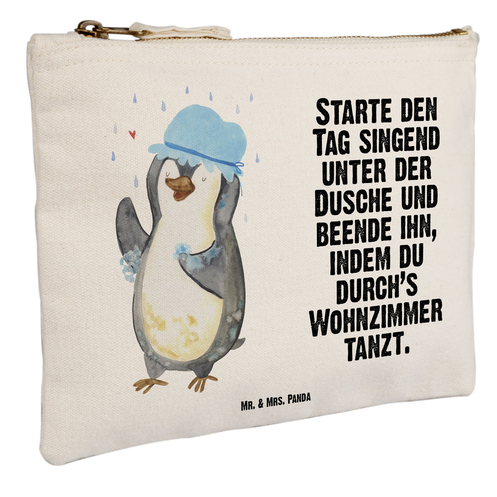 Schminktasche Pinguin duscht Schminktasche, Kosmetiktasche, Kosmetikbeutel, Stiftemäppchen, Etui, Federmappe, Makeup, XXL, Schminketui, Kosmetiketui, Schlamperetui, Pinguin, Pinguine, Dusche, duschen, Lebensmotto, Motivation, Neustart, Neuanfang, glücklich sein
