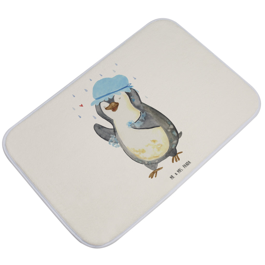 Badvorleger Pinguin duscht Badematte, Badteppich, Duschvorleger, Badezimmerteppich, Badezimmermatte, Badvorleger, Duschmatte, Duschteppich, Pinguin, Pinguine, Dusche, duschen, Lebensmotto, Motivation, Neustart, Neuanfang, glücklich sein