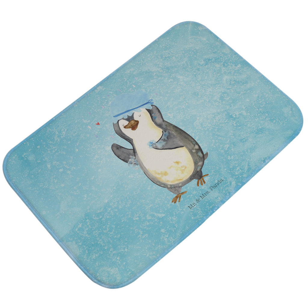 Badvorleger Pinguin duscht Badematte, Badteppich, Duschvorleger, Badezimmerteppich, Badezimmermatte, Badvorleger, Duschmatte, Duschteppich, Pinguin, Pinguine, Dusche, duschen, Lebensmotto, Motivation, Neustart, Neuanfang, glücklich sein
