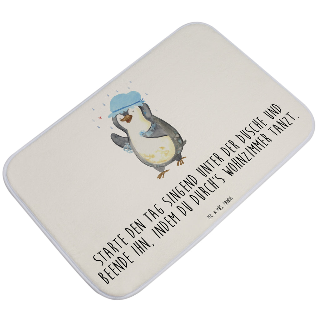 Badvorleger Pinguin duscht Badematte, Badteppich, Duschvorleger, Badezimmerteppich, Badezimmermatte, Badvorleger, Duschmatte, Duschteppich, Pinguin, Pinguine, Dusche, duschen, Lebensmotto, Motivation, Neustart, Neuanfang, glücklich sein