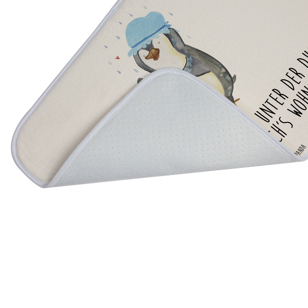 Badvorleger Pinguin duscht Badematte, Badteppich, Duschvorleger, Badezimmerteppich, Badezimmermatte, Badvorleger, Duschmatte, Duschteppich, Pinguin, Pinguine, Dusche, duschen, Lebensmotto, Motivation, Neustart, Neuanfang, glücklich sein