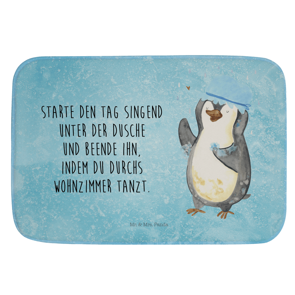 Badvorleger Pinguin duscht Badematte, Badteppich, Duschvorleger, Badezimmerteppich, Badezimmermatte, Badvorleger, Duschmatte, Duschteppich, Pinguin, Pinguine, Dusche, duschen, Lebensmotto, Motivation, Neustart, Neuanfang, glücklich sein