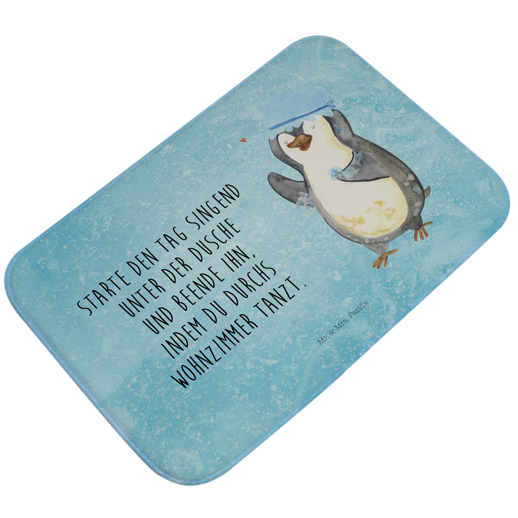 Badvorleger Pinguin duscht Badematte, Badteppich, Duschvorleger, Badezimmerteppich, Badezimmermatte, Badvorleger, Duschmatte, Duschteppich, Pinguin, Pinguine, Dusche, duschen, Lebensmotto, Motivation, Neustart, Neuanfang, glücklich sein