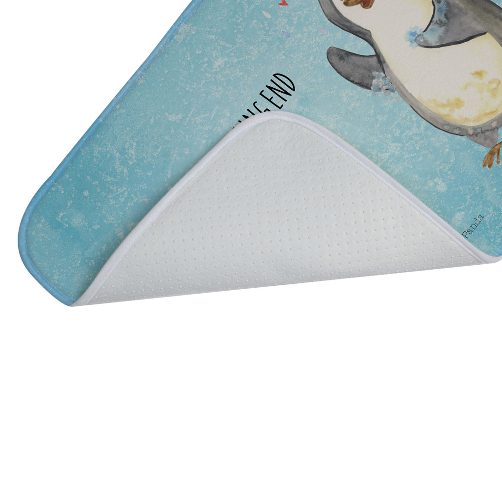 Badvorleger Pinguin duscht Badematte, Badteppich, Duschvorleger, Badezimmerteppich, Badezimmermatte, Badvorleger, Duschmatte, Duschteppich, Pinguin, Pinguine, Dusche, duschen, Lebensmotto, Motivation, Neustart, Neuanfang, glücklich sein