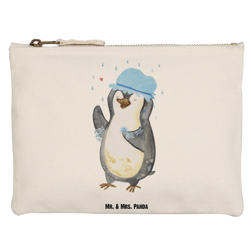 Schminktasche Pinguin duscht Schminktasche, Kosmetiktasche, Kosmetikbeutel, Stiftemäppchen, Etui, Federmappe, Makeup, XXL, Schminketui, Kosmetiketui, Schlamperetui, Pinguin, Pinguine, Dusche, duschen, Lebensmotto, Motivation, Neustart, Neuanfang, glücklich sein