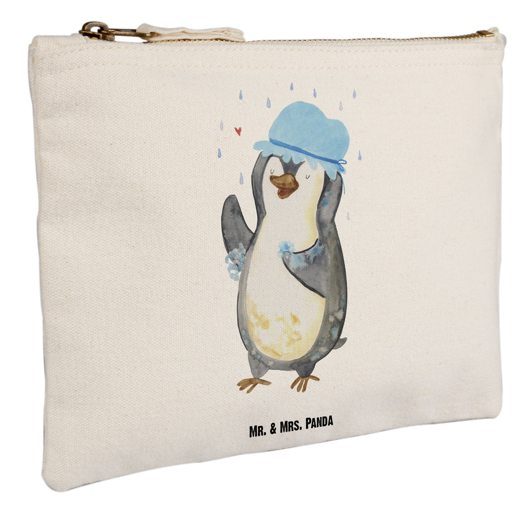 Schminktasche Pinguin duscht Schminktasche, Kosmetiktasche, Kosmetikbeutel, Stiftemäppchen, Etui, Federmappe, Makeup, XXL, Schminketui, Kosmetiketui, Schlamperetui, Pinguin, Pinguine, Dusche, duschen, Lebensmotto, Motivation, Neustart, Neuanfang, glücklich sein