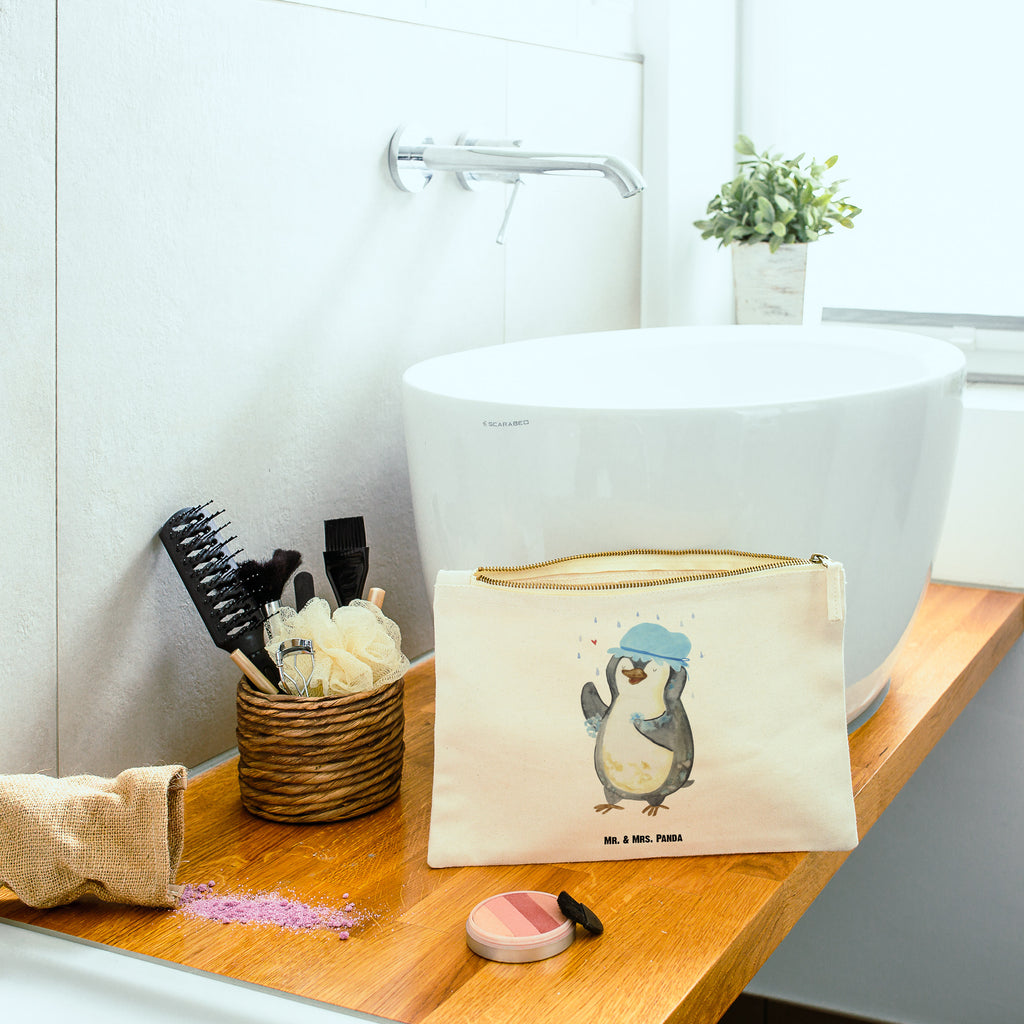 Schminktasche Pinguin duscht Schminktasche, Kosmetiktasche, Kosmetikbeutel, Stiftemäppchen, Etui, Federmappe, Makeup, XXL, Schminketui, Kosmetiketui, Schlamperetui, Pinguin, Pinguine, Dusche, duschen, Lebensmotto, Motivation, Neustart, Neuanfang, glücklich sein