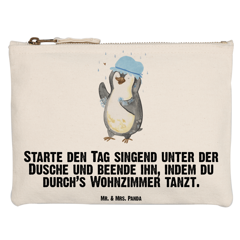Schminktasche Pinguin duscht Schminktasche, Kosmetiktasche, Kosmetikbeutel, Stiftemäppchen, Etui, Federmappe, Makeup, XXL, Schminketui, Kosmetiketui, Schlamperetui, Pinguin, Pinguine, Dusche, duschen, Lebensmotto, Motivation, Neustart, Neuanfang, glücklich sein