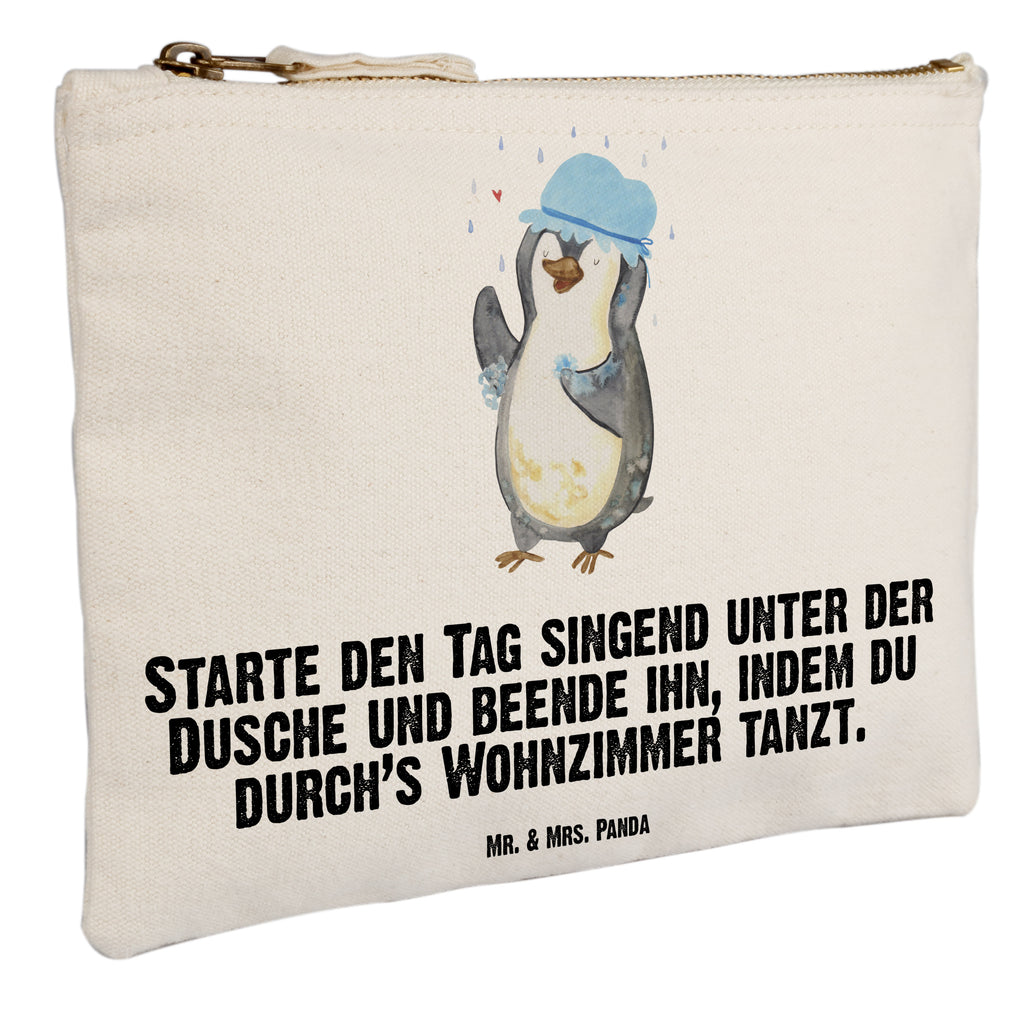 Schminktasche Pinguin duscht Schminktasche, Kosmetiktasche, Kosmetikbeutel, Stiftemäppchen, Etui, Federmappe, Makeup, XXL, Schminketui, Kosmetiketui, Schlamperetui, Pinguin, Pinguine, Dusche, duschen, Lebensmotto, Motivation, Neustart, Neuanfang, glücklich sein