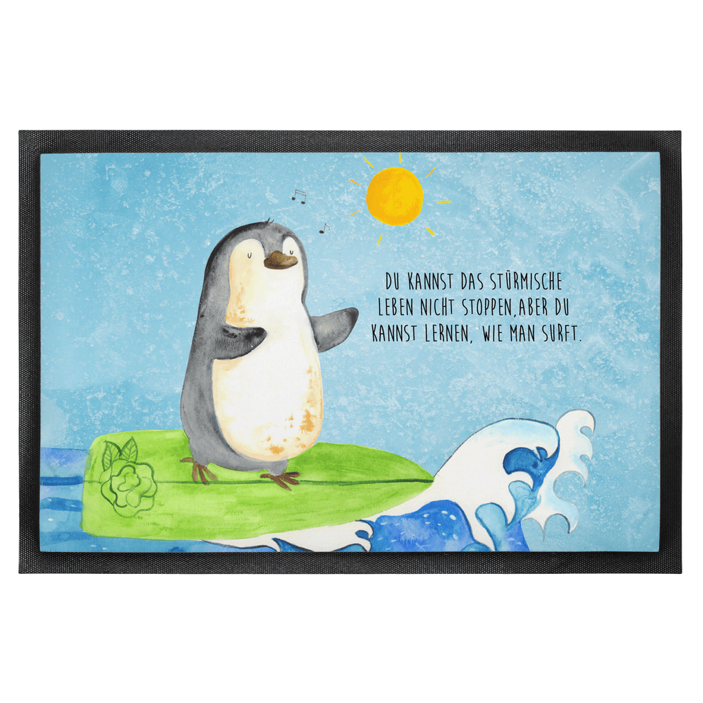 Fußmatte Pinguin Surfer Türvorleger, Schmutzmatte, Fußabtreter, Matte, Schmutzfänger, Fußabstreifer, Schmutzfangmatte, Türmatte, Motivfußmatte, Haustürmatte, Vorleger, Pinguin, Pinguine, surfen, Surfer, Hawaii, Urlaub, Wellen, Wellen reiten, Portugal