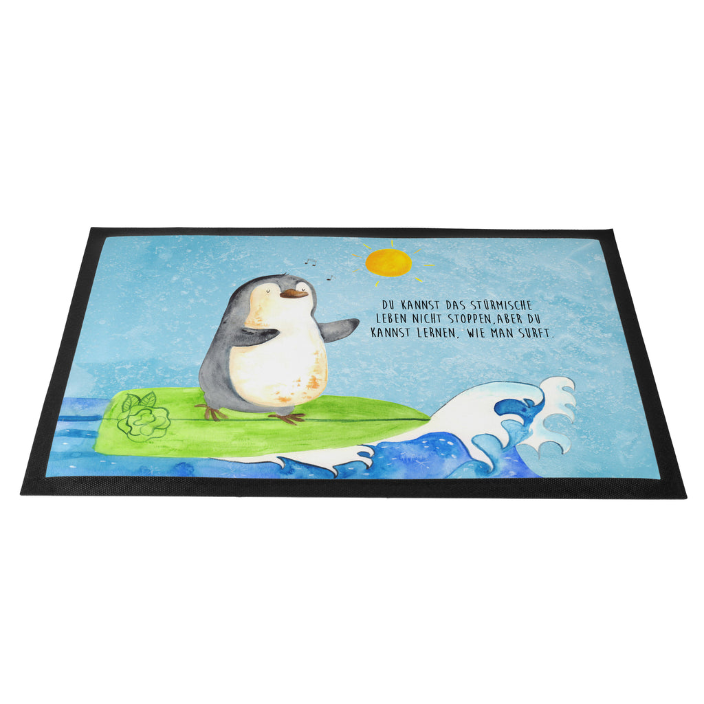 Fußmatte Pinguin Surfer Türvorleger, Schmutzmatte, Fußabtreter, Matte, Schmutzfänger, Fußabstreifer, Schmutzfangmatte, Türmatte, Motivfußmatte, Haustürmatte, Vorleger, Pinguin, Pinguine, surfen, Surfer, Hawaii, Urlaub, Wellen, Wellen reiten, Portugal