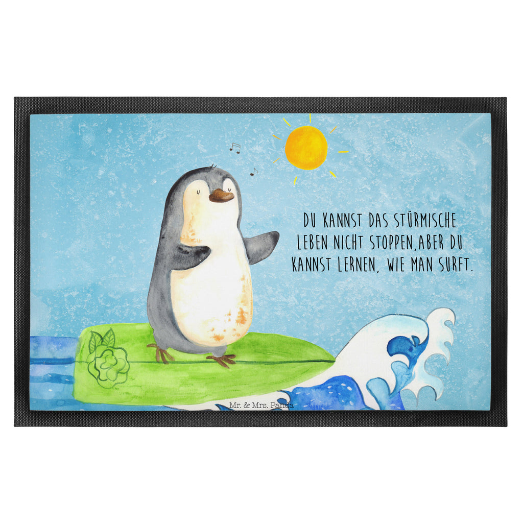 Fußmatte Pinguin Surfer Türvorleger, Schmutzmatte, Fußabtreter, Matte, Schmutzfänger, Fußabstreifer, Schmutzfangmatte, Türmatte, Motivfußmatte, Haustürmatte, Vorleger, Pinguin, Pinguine, surfen, Surfer, Hawaii, Urlaub, Wellen, Wellen reiten, Portugal