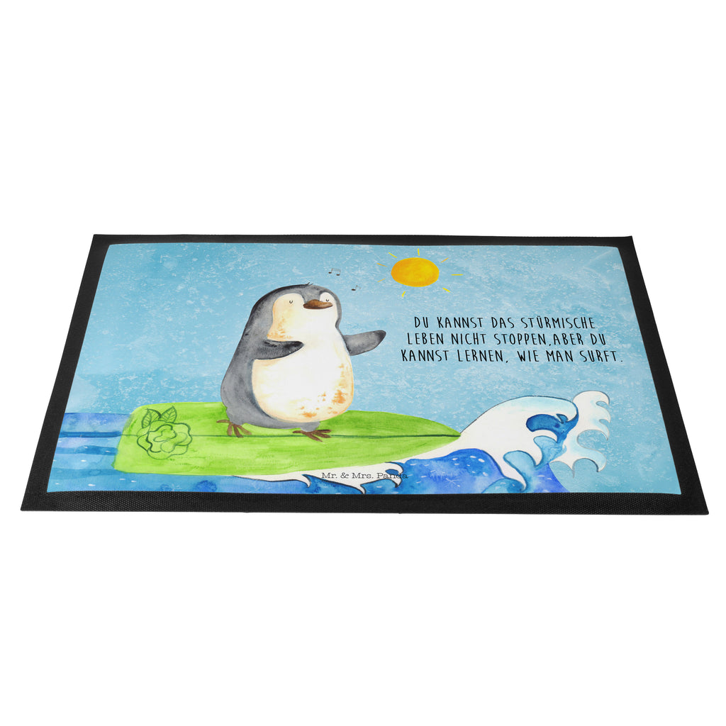 Fußmatte Pinguin Surfer Türvorleger, Schmutzmatte, Fußabtreter, Matte, Schmutzfänger, Fußabstreifer, Schmutzfangmatte, Türmatte, Motivfußmatte, Haustürmatte, Vorleger, Pinguin, Pinguine, surfen, Surfer, Hawaii, Urlaub, Wellen, Wellen reiten, Portugal