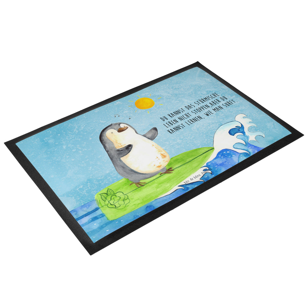 Fußmatte Pinguin Surfer Türvorleger, Schmutzmatte, Fußabtreter, Matte, Schmutzfänger, Fußabstreifer, Schmutzfangmatte, Türmatte, Motivfußmatte, Haustürmatte, Vorleger, Pinguin, Pinguine, surfen, Surfer, Hawaii, Urlaub, Wellen, Wellen reiten, Portugal
