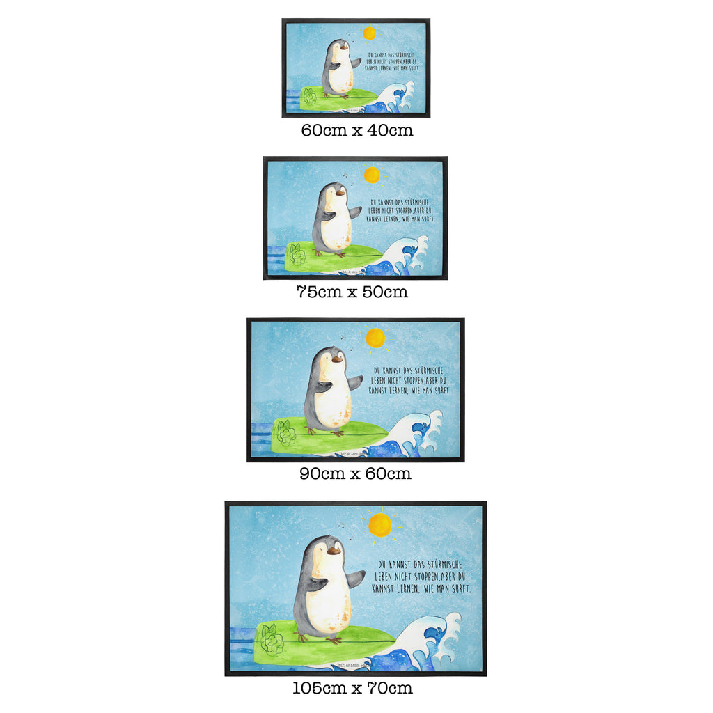 Fußmatte Pinguin Surfer Türvorleger, Schmutzmatte, Fußabtreter, Matte, Schmutzfänger, Fußabstreifer, Schmutzfangmatte, Türmatte, Motivfußmatte, Haustürmatte, Vorleger, Pinguin, Pinguine, surfen, Surfer, Hawaii, Urlaub, Wellen, Wellen reiten, Portugal