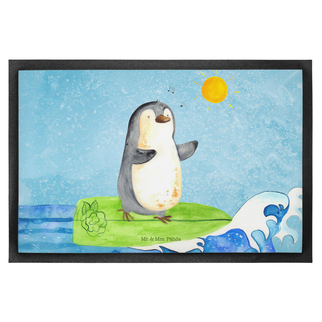 Fußmatte Pinguin Surfer Türvorleger, Schmutzmatte, Fußabtreter, Matte, Schmutzfänger, Fußabstreifer, Schmutzfangmatte, Türmatte, Motivfußmatte, Haustürmatte, Vorleger, Pinguin, Pinguine, surfen, Surfer, Hawaii, Urlaub, Wellen, Wellen reiten, Portugal