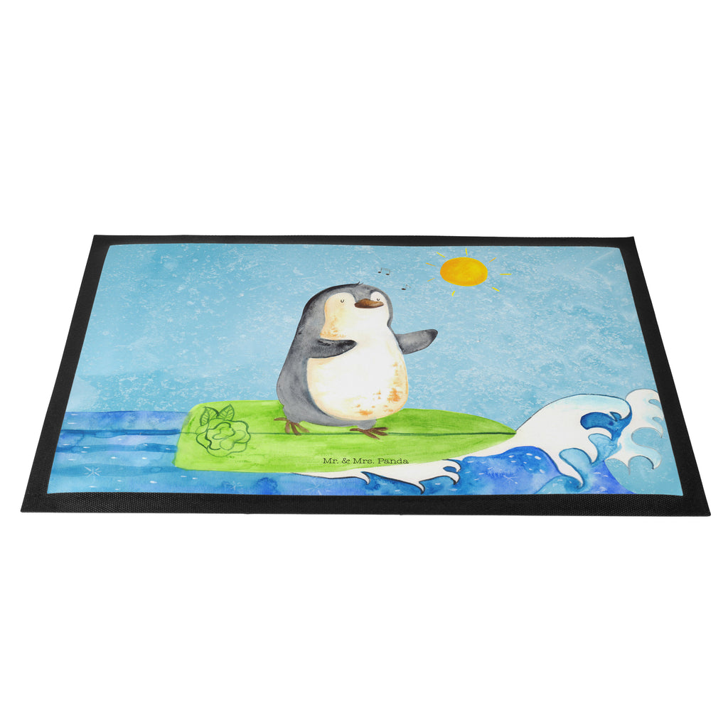 Fußmatte Pinguin Surfer Türvorleger, Schmutzmatte, Fußabtreter, Matte, Schmutzfänger, Fußabstreifer, Schmutzfangmatte, Türmatte, Motivfußmatte, Haustürmatte, Vorleger, Pinguin, Pinguine, surfen, Surfer, Hawaii, Urlaub, Wellen, Wellen reiten, Portugal