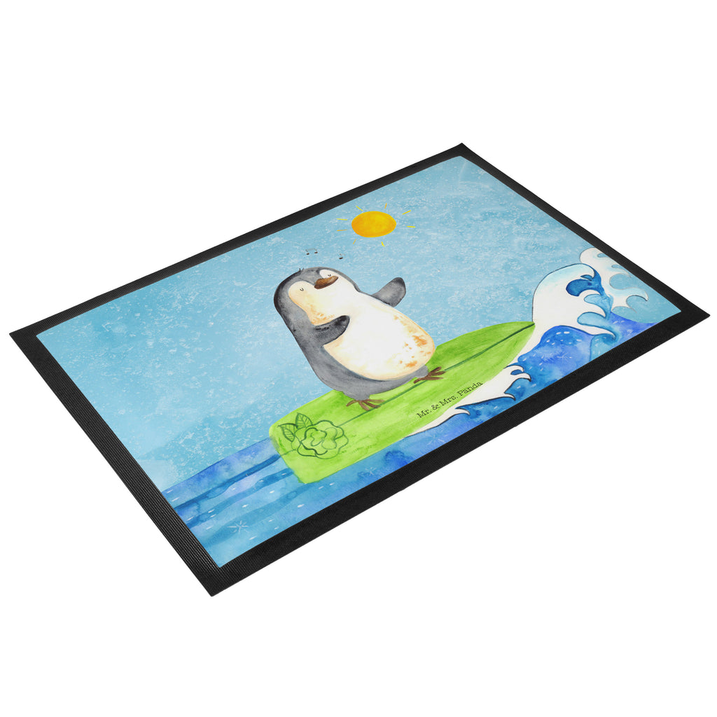 Fußmatte Pinguin Surfer Türvorleger, Schmutzmatte, Fußabtreter, Matte, Schmutzfänger, Fußabstreifer, Schmutzfangmatte, Türmatte, Motivfußmatte, Haustürmatte, Vorleger, Pinguin, Pinguine, surfen, Surfer, Hawaii, Urlaub, Wellen, Wellen reiten, Portugal