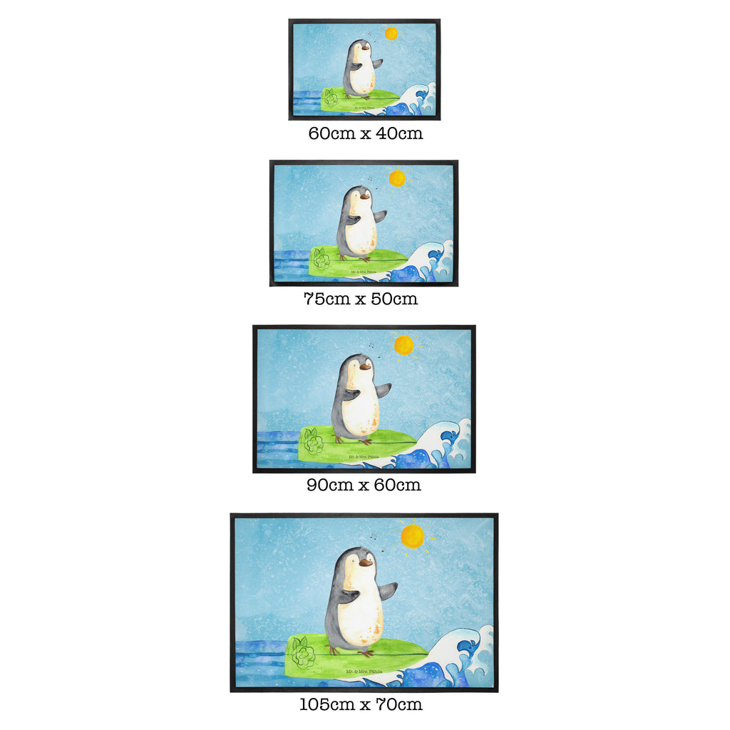 Fußmatte Pinguin Surfer Türvorleger, Schmutzmatte, Fußabtreter, Matte, Schmutzfänger, Fußabstreifer, Schmutzfangmatte, Türmatte, Motivfußmatte, Haustürmatte, Vorleger, Pinguin, Pinguine, surfen, Surfer, Hawaii, Urlaub, Wellen, Wellen reiten, Portugal