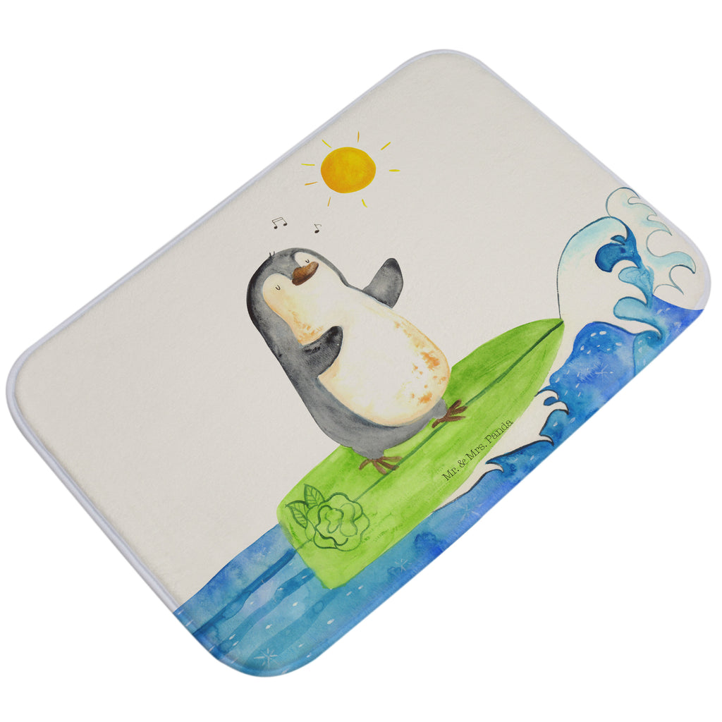 Badvorleger Pinguin Surfer Badematte, Badteppich, Duschvorleger, Badezimmerteppich, Badezimmermatte, Badvorleger, Duschmatte, Duschteppich, Pinguin, Pinguine, surfen, Surfer, Hawaii, Urlaub, Wellen, Wellen reiten, Portugal