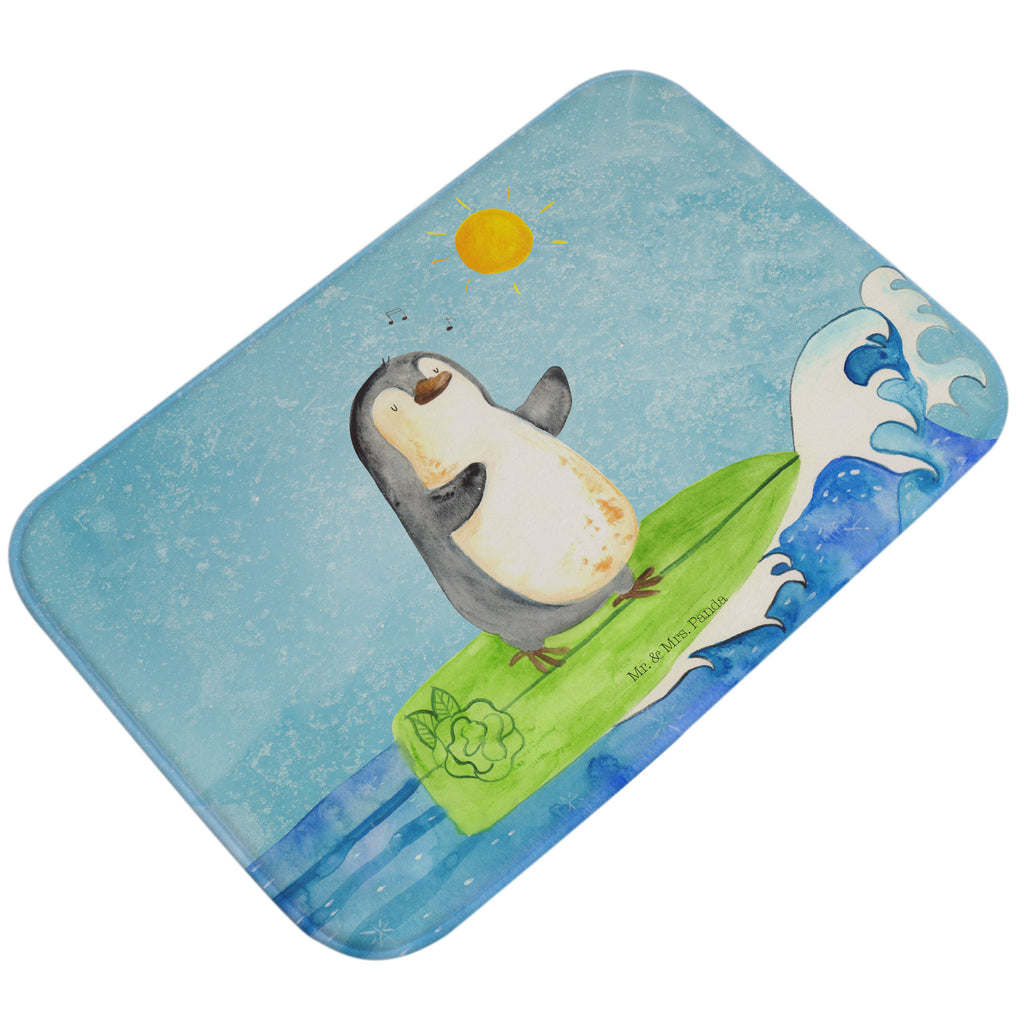 Badvorleger Pinguin Surfer Badematte, Badteppich, Duschvorleger, Badezimmerteppich, Badezimmermatte, Badvorleger, Duschmatte, Duschteppich, Pinguin, Pinguine, surfen, Surfer, Hawaii, Urlaub, Wellen, Wellen reiten, Portugal