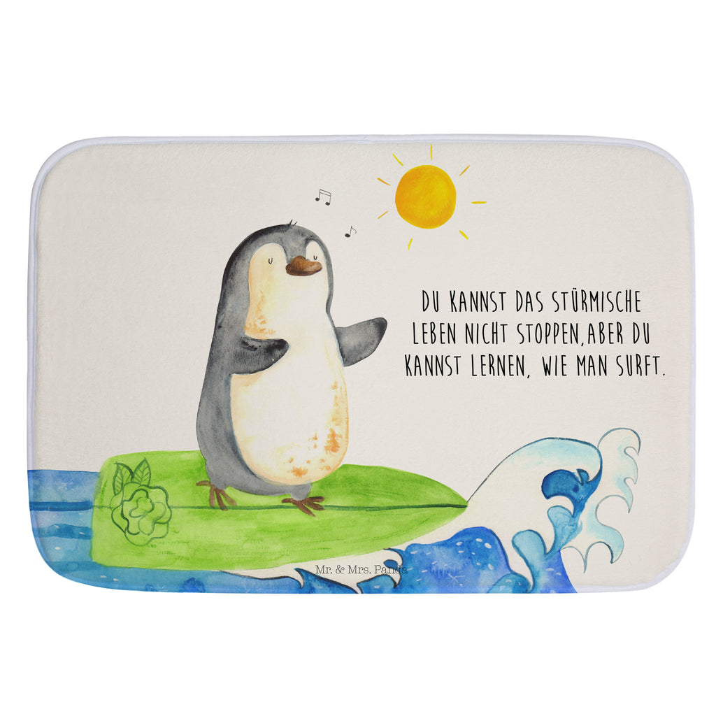 Badvorleger Pinguin Surfer Badematte, Badteppich, Duschvorleger, Badezimmerteppich, Badezimmermatte, Badvorleger, Duschmatte, Duschteppich, Pinguin, Pinguine, surfen, Surfer, Hawaii, Urlaub, Wellen, Wellen reiten, Portugal